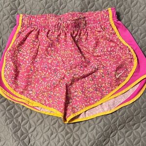 Nike Pink Patterned Athletic Shorts with Yellow Accents